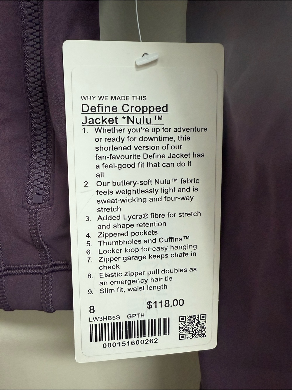 LuluLemon Define Cropped Jacket Nulu in Grape Thistle - Picture 4 of 4